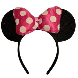Disney Minnie Mouse Ears with Pink & White Polka Dot Bow Headband Junior Size